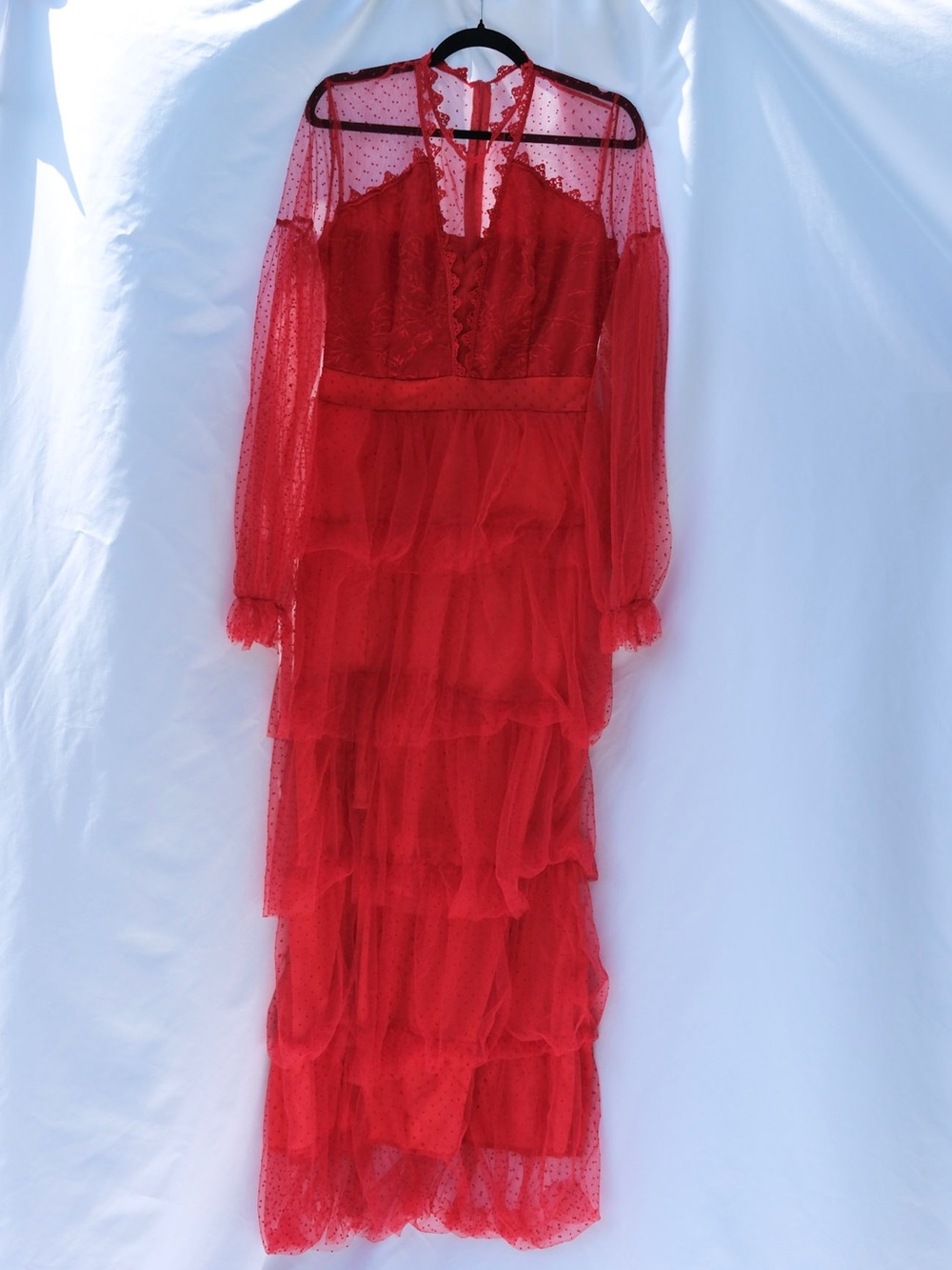 Red lace ruffle dress